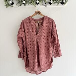 DOMI Pink V Neck Patterned Blouse Organic Cotton Small u5009